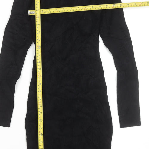 Jack Wills Women’s Black Bodycon Knit Dress Size 10 Long Sleeve Sweetheart Neck