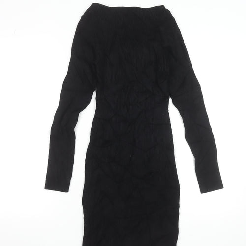 Jack Wills Women’s Black Bodycon Knit Dress Size 10 Long Sleeve Sweetheart Neck