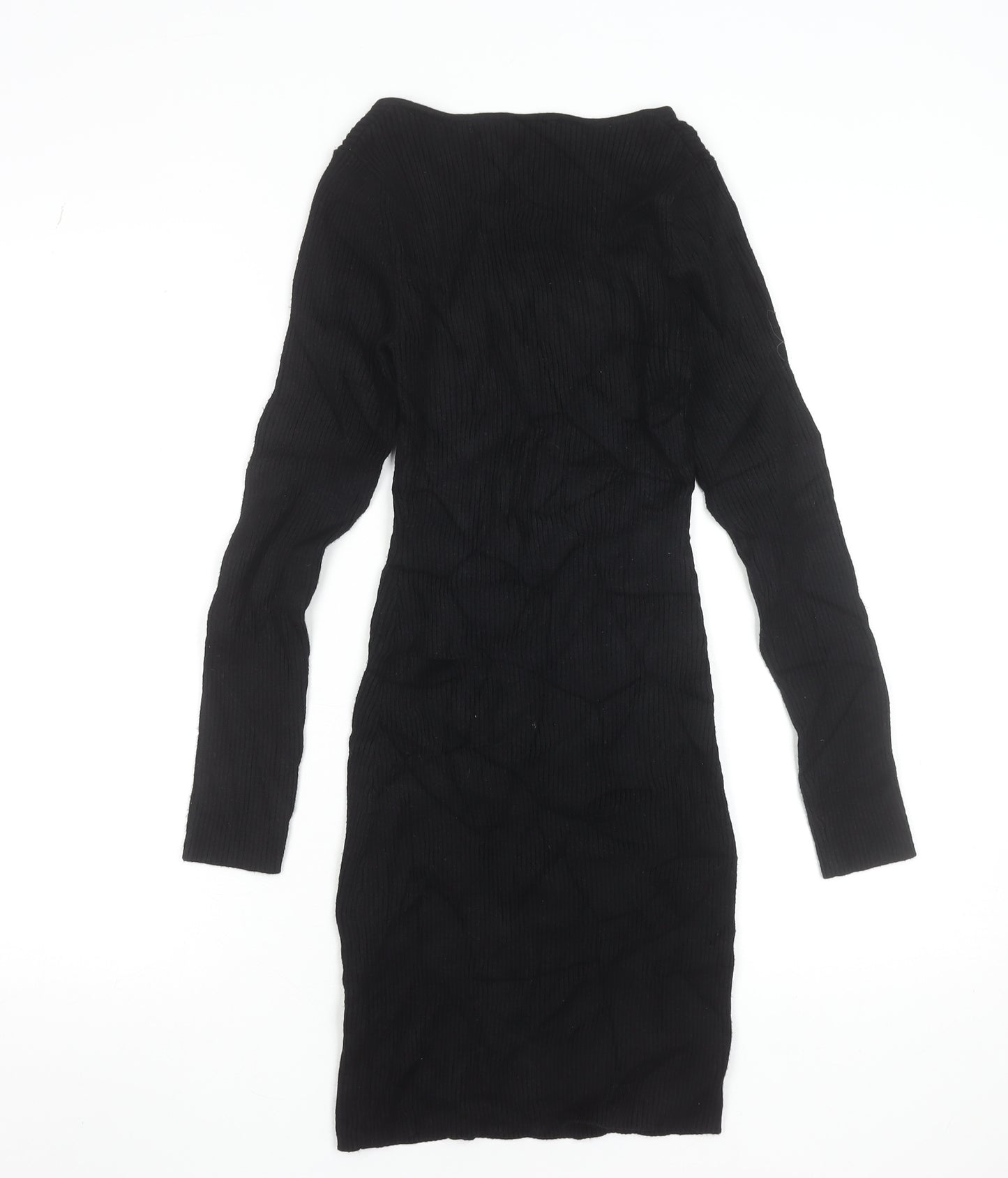 Jack Wills Women’s Black Bodycon Knit Dress Size 10 Long Sleeve Sweetheart Neck