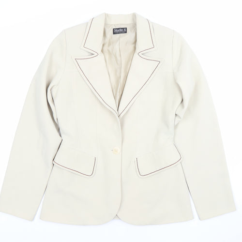 Studio F Women’s Beige Tailored Blazer Size 12 Single-Breasted One-Button Jacket