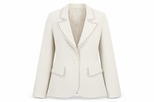 Front view of Studio F Women’s Beige Tailored Blazer, size UK 12, Single-Breasted One-Button Jacket
