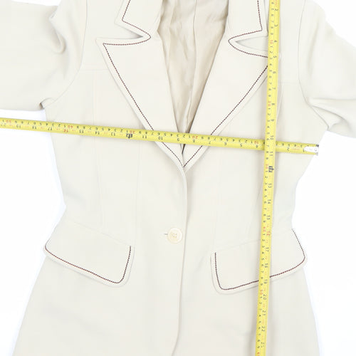 Studio F Women’s Beige Tailored Blazer Size 12 Single-Breasted One-Button Jacket