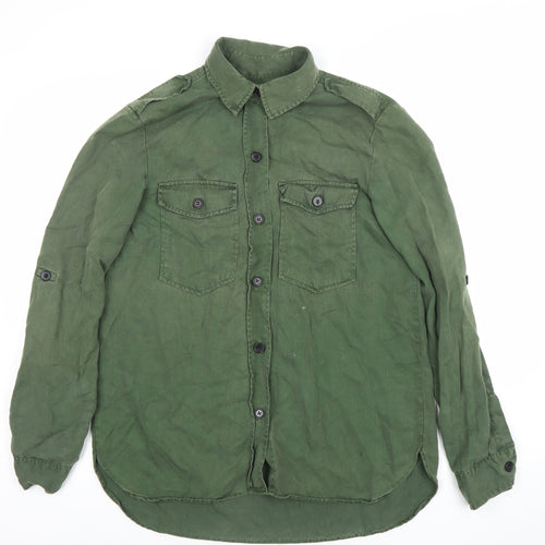Zara Woman Green Cotton Long Sleeve Button-Up Shirt Size L