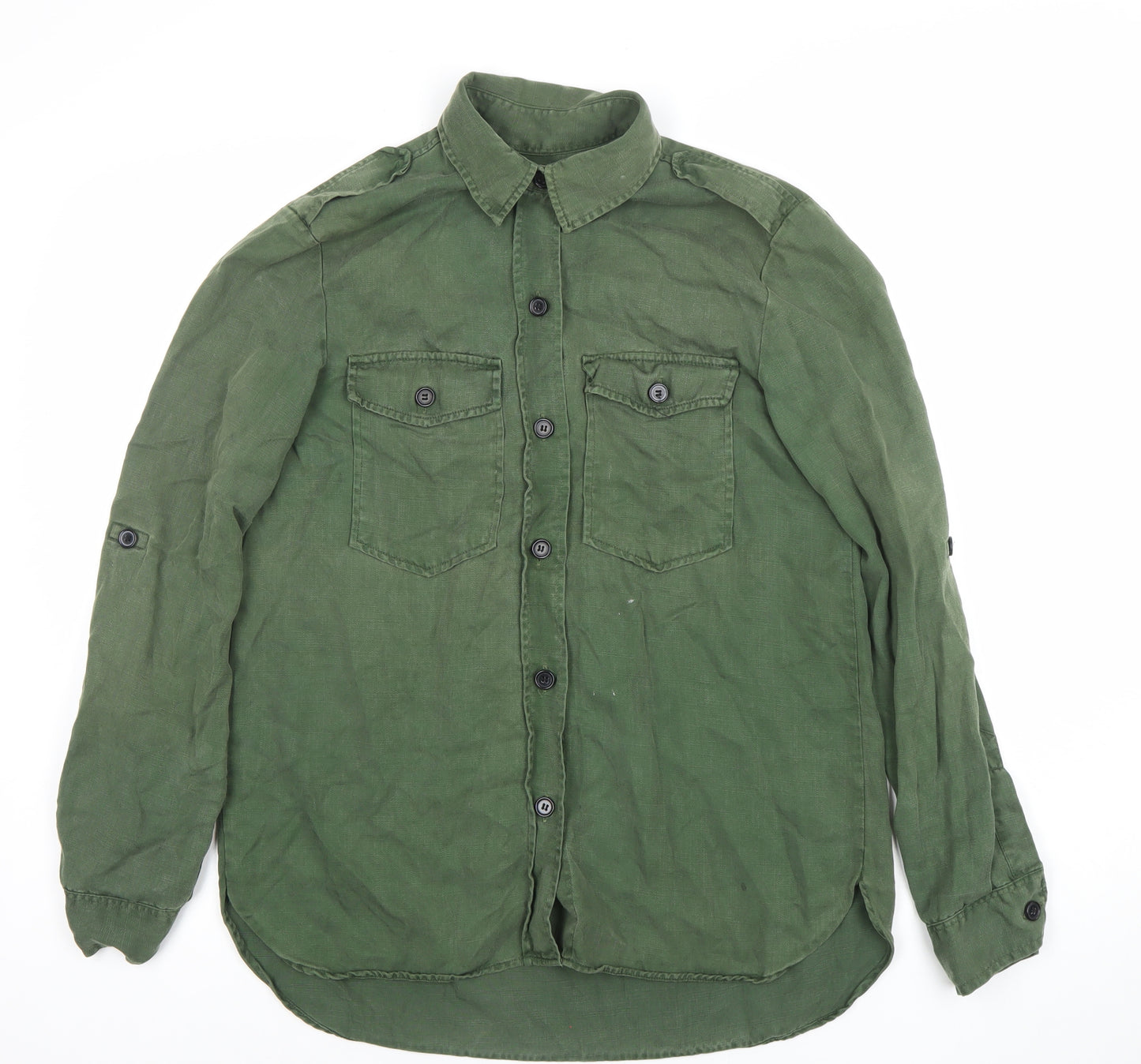 Zara Woman Green Cotton Long Sleeve Button-Up Shirt Size L
