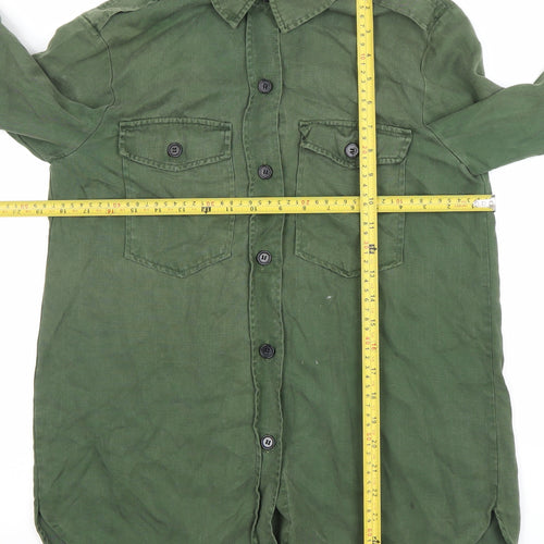 Zara Woman Green Cotton Long Sleeve Button-Up Shirt Size L