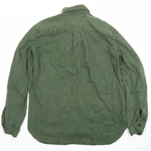 Zara Woman Green Cotton Long Sleeve Button-Up Shirt Size L