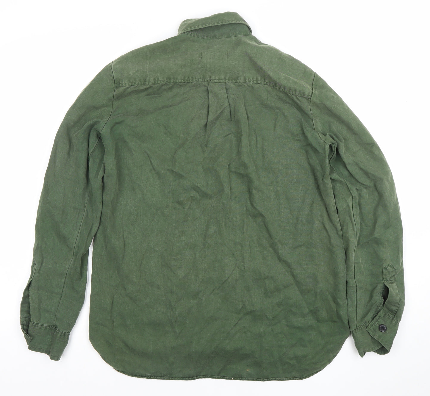 Zara Woman Green Cotton Long Sleeve Button-Up Shirt Size L