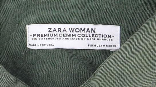 Zara Woman Green Cotton Long Sleeve Button-Up Shirt Size L