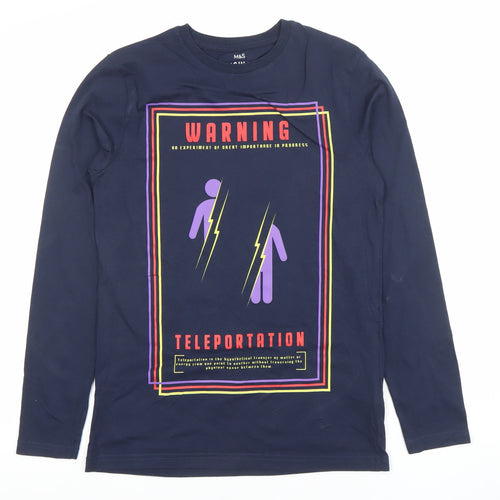 Marks and Spencer Boys Blue Long Sleeve Graphic T-Shirt 12-13 Years