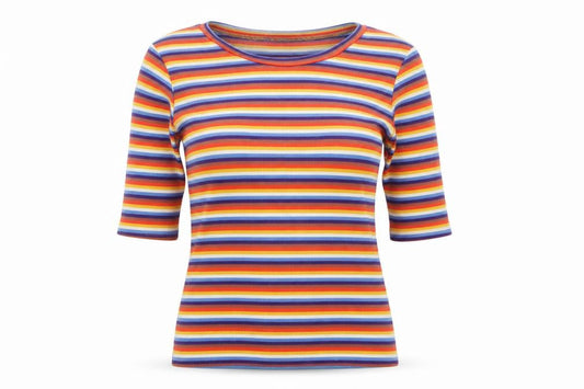 Front view of New Look Women’s Multicoloured Striped Crew Neck T-Shirt, size UK 14