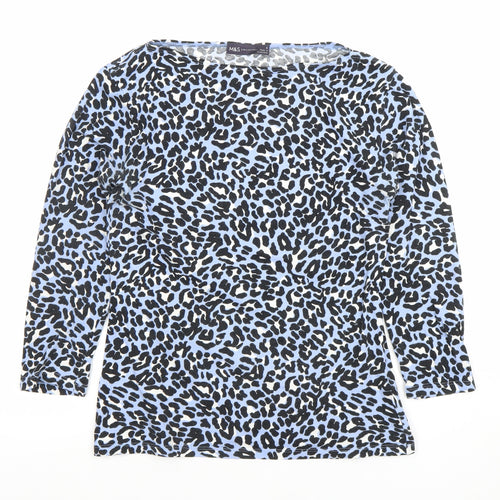 Marks and Spencer Women’s Blue Leopard Print 3/4 Sleeve Jersey Top Size 8