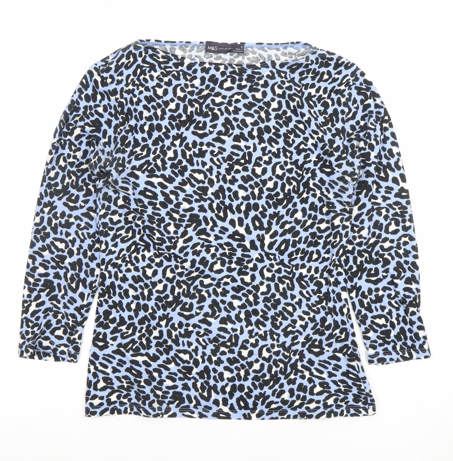 Marks and Spencer Women’s Blue Leopard Print 3/4 Sleeve Jersey Top Size 8