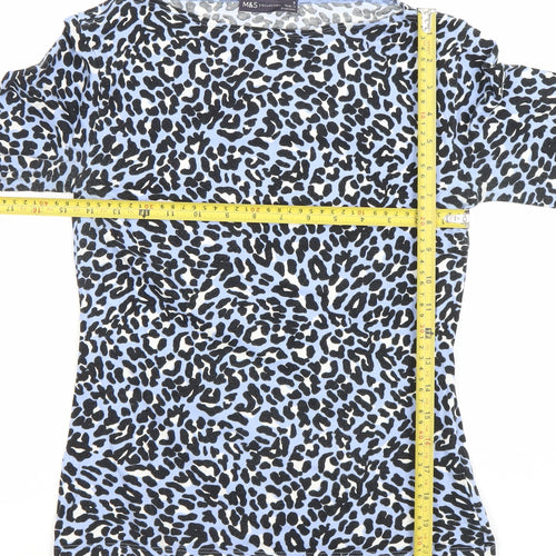 Marks and Spencer Women’s Blue Leopard Print 3/4 Sleeve Jersey Top Size 8