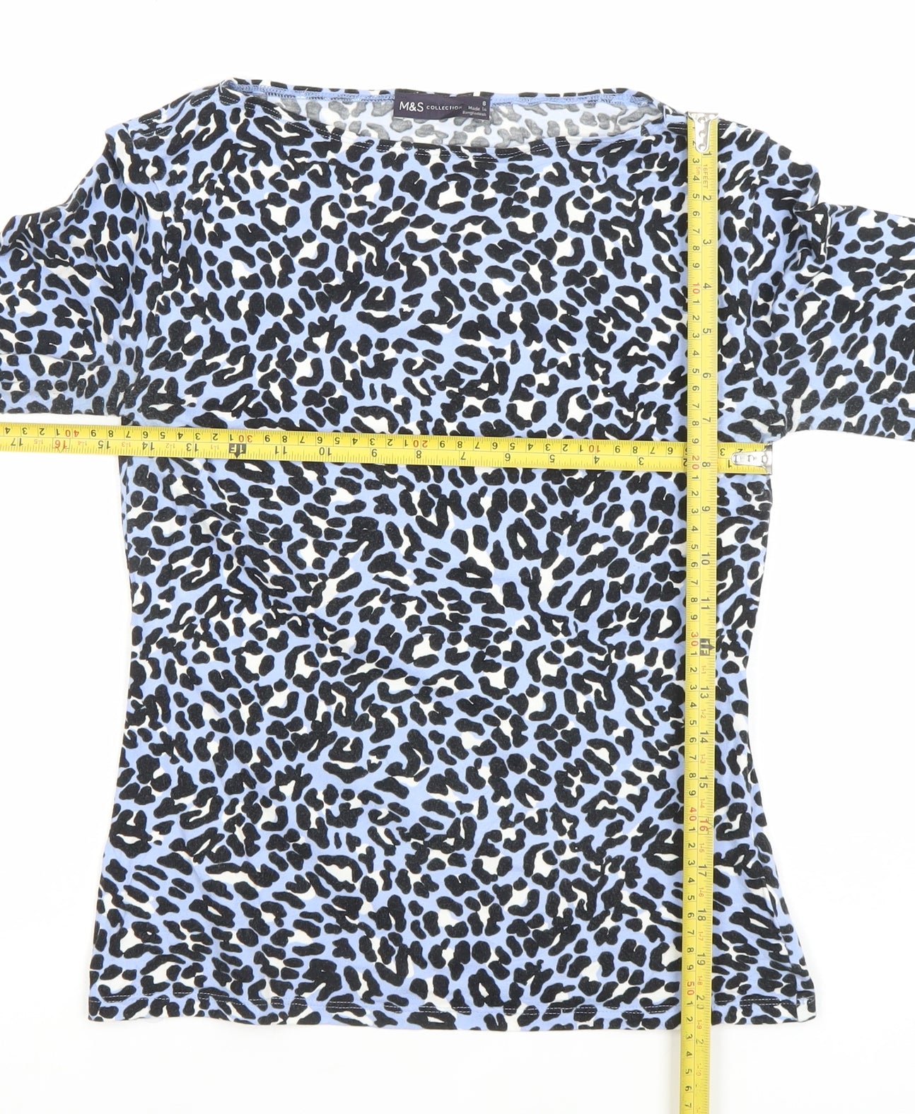 Marks and Spencer Women’s Blue Leopard Print 3/4 Sleeve Jersey Top Size 8