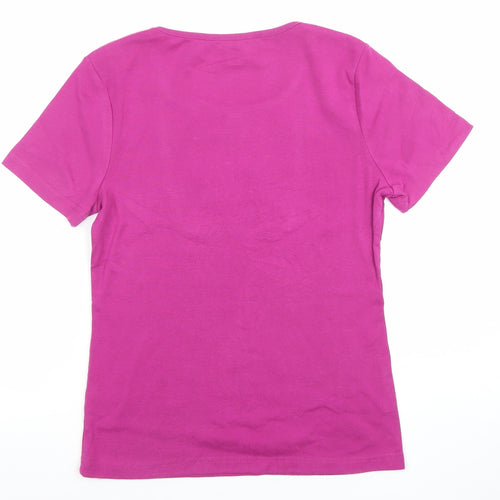 Bon Casual Women's Pink Embroidered Cotton Stretch T-Shirt XS