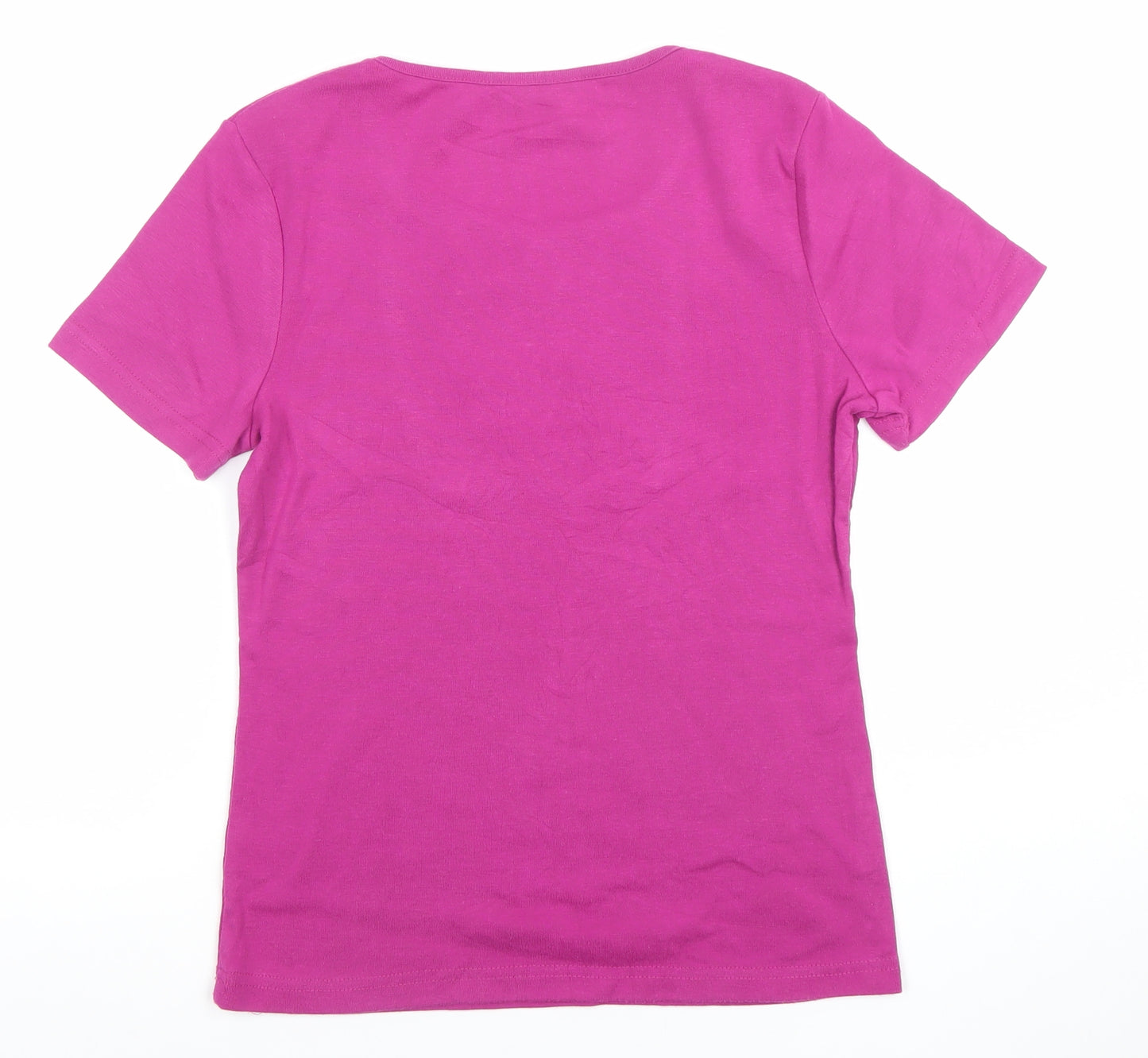 Bon Casual Women's Pink Embroidered Cotton Stretch T-Shirt XS