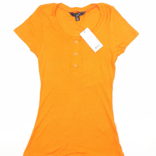Lipsy Women’s Orange Slim Fit Button Front Jersey T-Shirt Size 8
