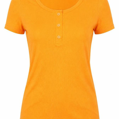 Lipsy Women’s Orange Slim Fit Button Front Jersey T-Shirt Size 8