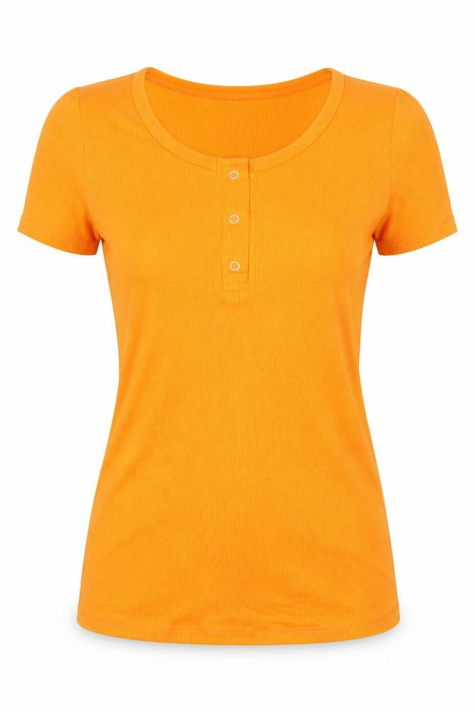 Lipsy Women’s Orange Slim Fit Button Front Jersey T-Shirt Size 8