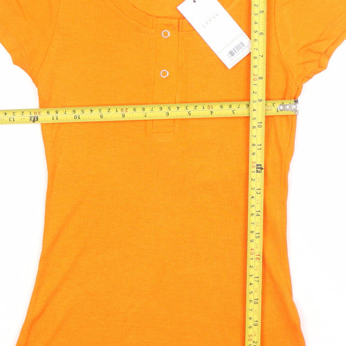 Lipsy Women’s Orange Slim Fit Button Front Jersey T-Shirt Size 8