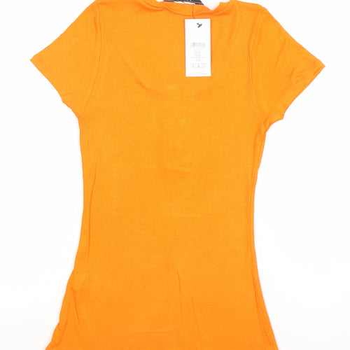 Lipsy Women’s Orange Slim Fit Button Front Jersey T-Shirt Size 8