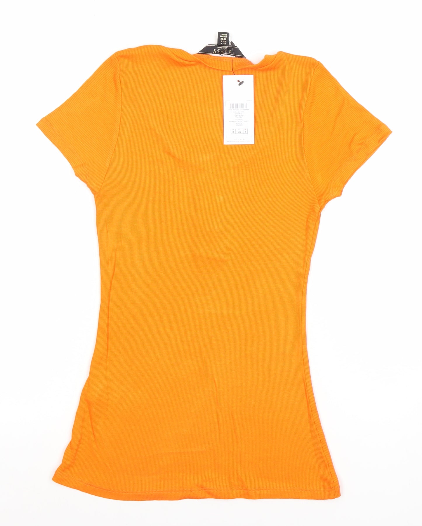 Lipsy Women’s Orange Slim Fit Button Front Jersey T-Shirt Size 8