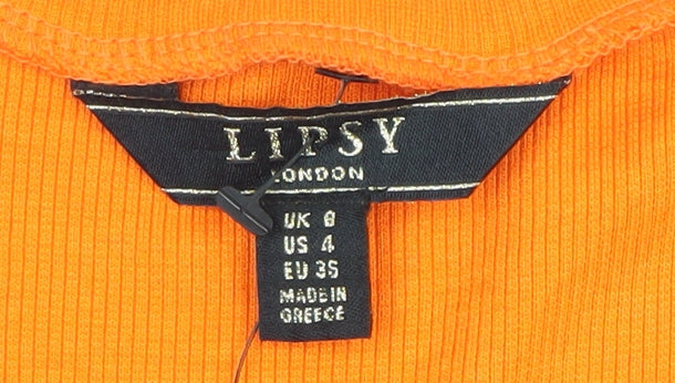 Lipsy Women’s Orange Slim Fit Button Front Jersey T-Shirt Size 8