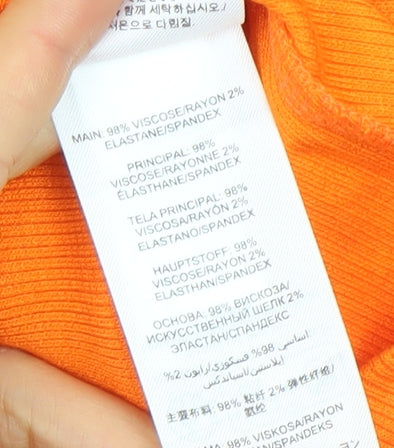 Lipsy Women’s Orange Slim Fit Button Front Jersey T-Shirt Size 8