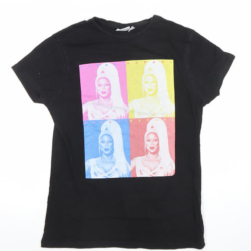 RuPaul Women's Black Pop Art Graphic Short Sleeve Cotton T-Shirt 2XS