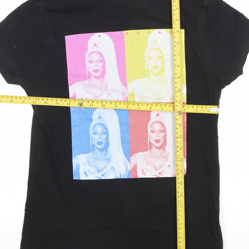 RuPaul Women's Black Pop Art Graphic Short Sleeve Cotton T-Shirt 2XS