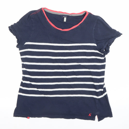 Joules Womens Blue Striped Cotton T-Shirt UK 10 Nautical Short Sleeve