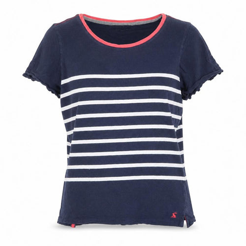 Joules Womens Blue Striped Cotton T-Shirt UK 10 Nautical Short Sleeve