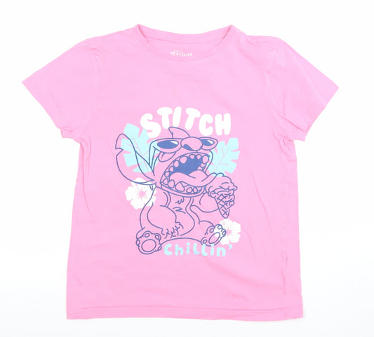 Disney at Primark Girls Pink Stitch Graphic T-Shirt 10-11 Years
