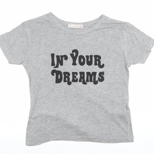 Pull&Bear Women's Grey S Graphic T-Shirt Crew Neck Short Sleeve