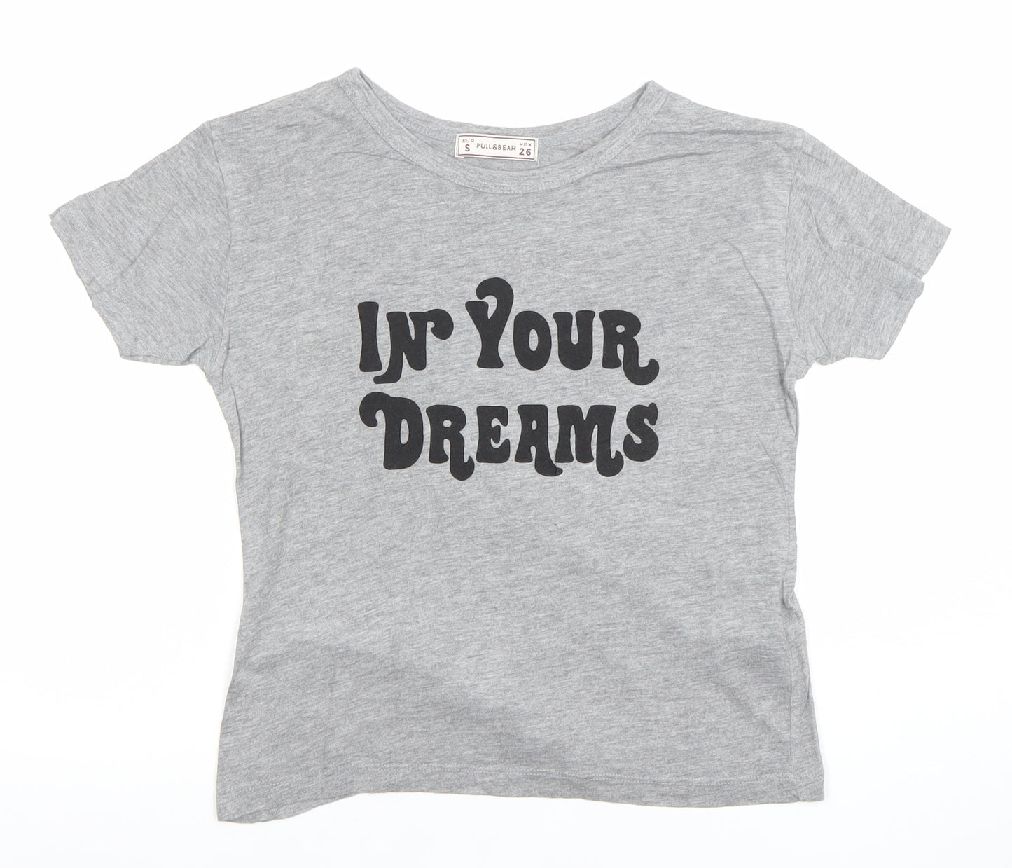 Pull&Bear Women's Grey S Graphic T-Shirt Crew Neck Short Sleeve