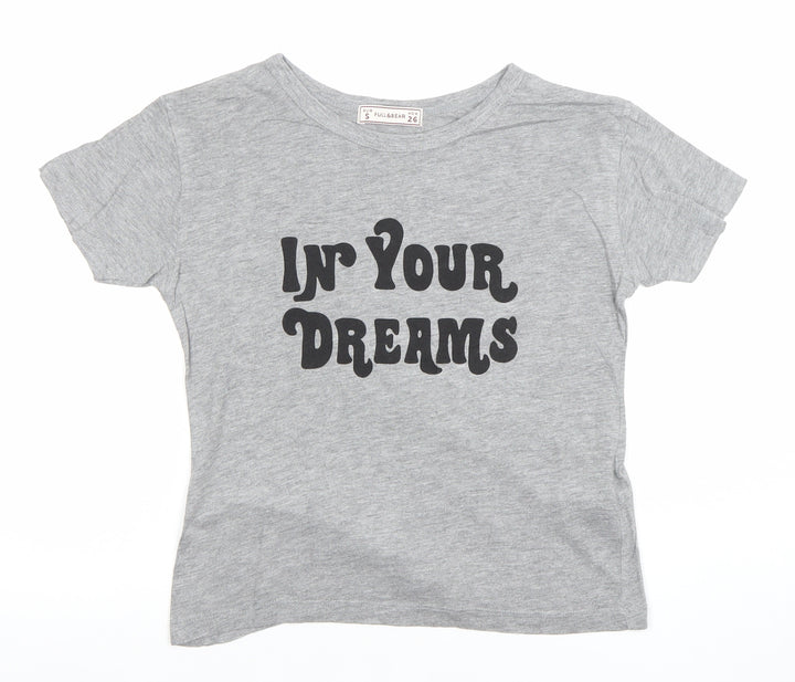 Pull&Bear Women's Grey S Graphic T-Shirt Crew Neck Short Sleeve