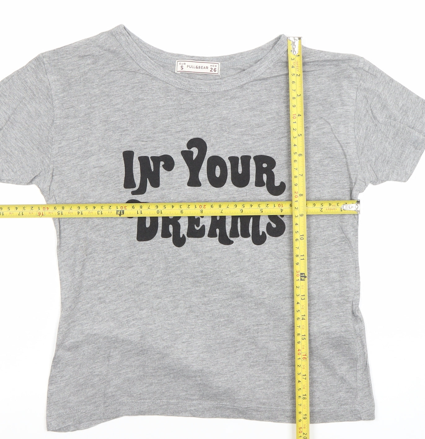 Pull&Bear Women's Grey S Graphic T-Shirt Crew Neck Short Sleeve