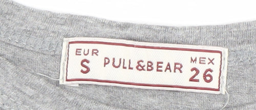 Pull&Bear Women's Grey S Graphic T-Shirt Crew Neck Short Sleeve