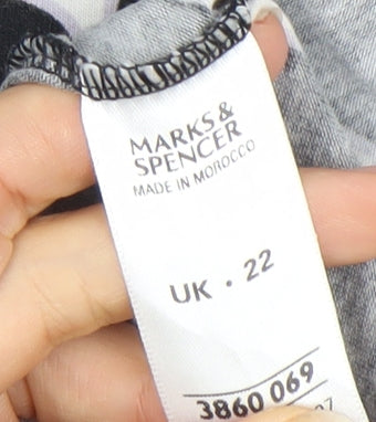 Marks and Spencer Women's Black Animal Print Cotton T-Shirt UK 22