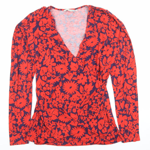 Boden Women's Red Floral Wrap Jersey Blouse Size 10 Long Sleeve