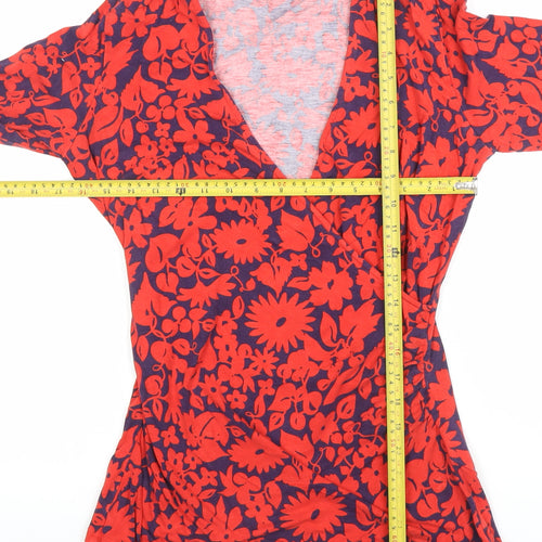Boden Women's Red Floral Wrap Jersey Blouse Size 10 Long Sleeve