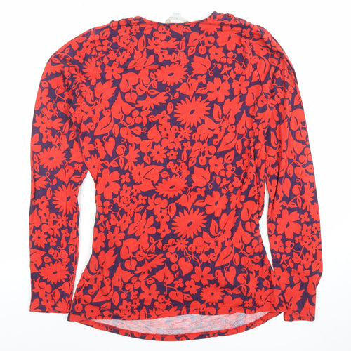 Boden Women's Red Floral Wrap Jersey Blouse Size 10 Long Sleeve