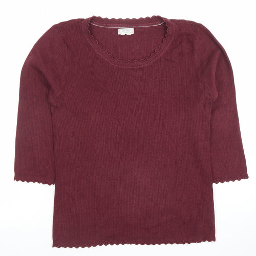 Fat Face Womens Red Knit 3/4 Sleeve Cotton Blend Top Size 14