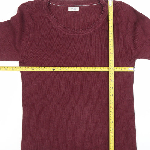 Fat Face Womens Red Knit 3/4 Sleeve Cotton Blend Top Size 14