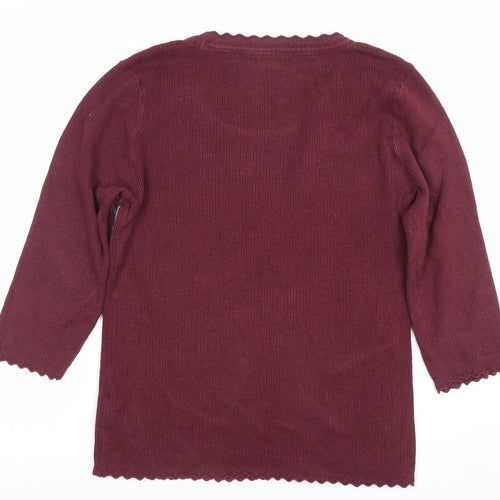 Fat Face Womens Red Knit 3/4 Sleeve Cotton Blend Top Size 14