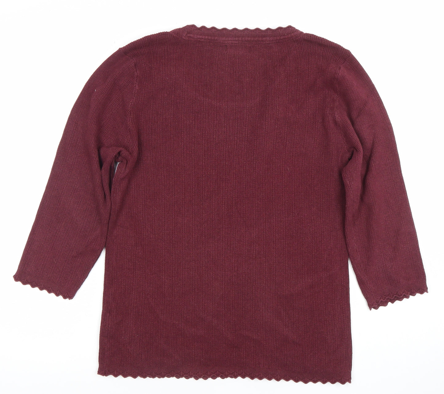 Fat Face Womens Red Knit 3/4 Sleeve Cotton Blend Top Size 14
