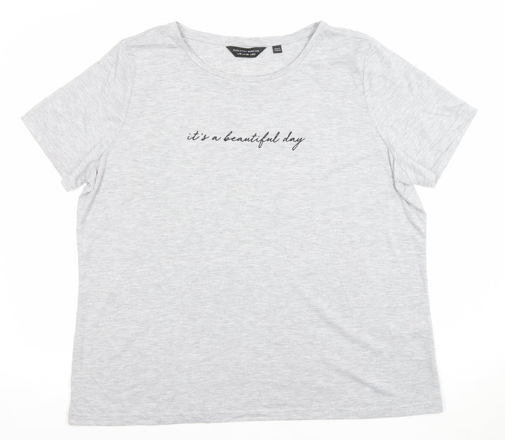 Dorothy Perkins Womens Grey Size 20 Cotton Blend Slogan T-Shirt