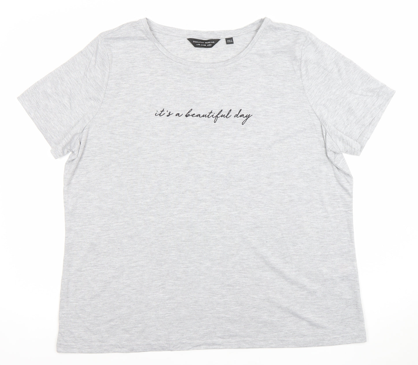 Dorothy Perkins Womens Grey Size 20 Cotton Blend Slogan T-Shirt