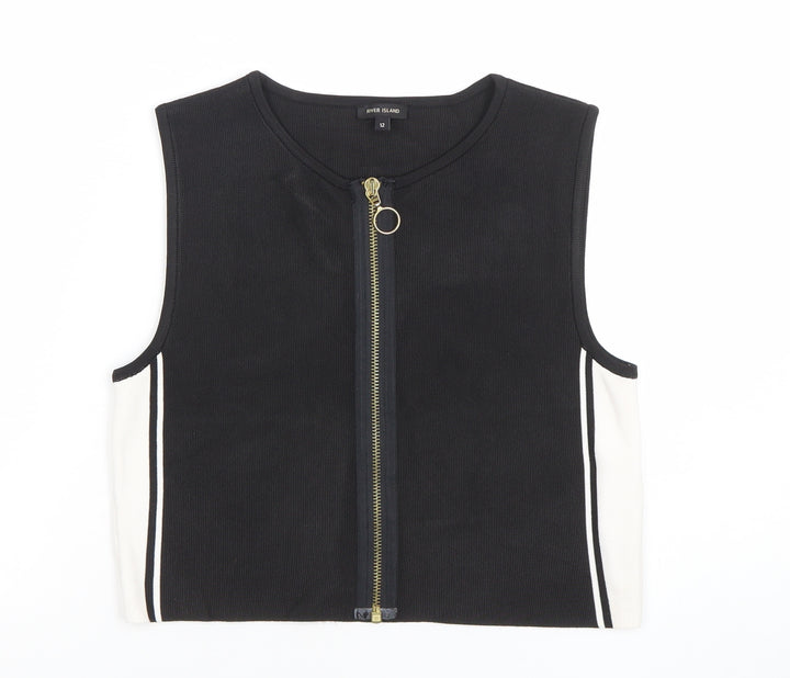 River Island Women's Black Cropped Zip Tank Top Size 12