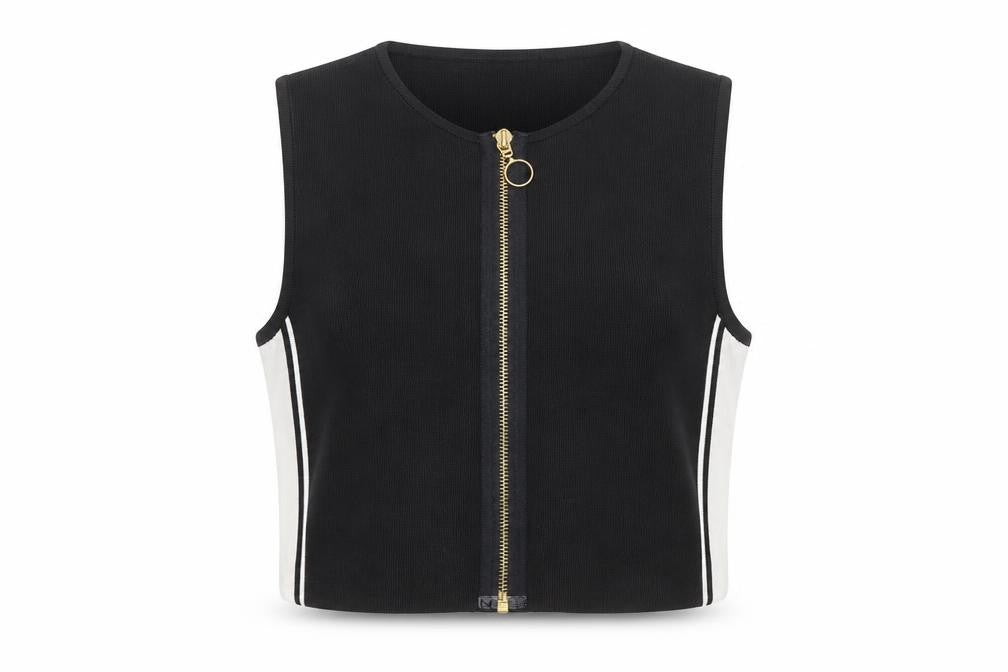 Front view of River Island Women's Black Cropped Zip Tank Top, size 12